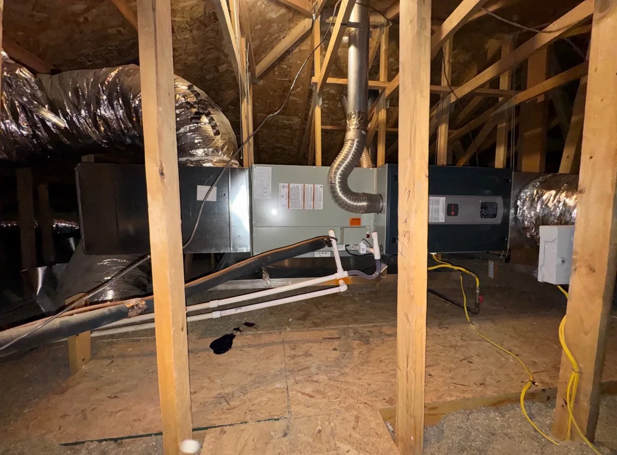 Indoor HVAC equipment in an attic